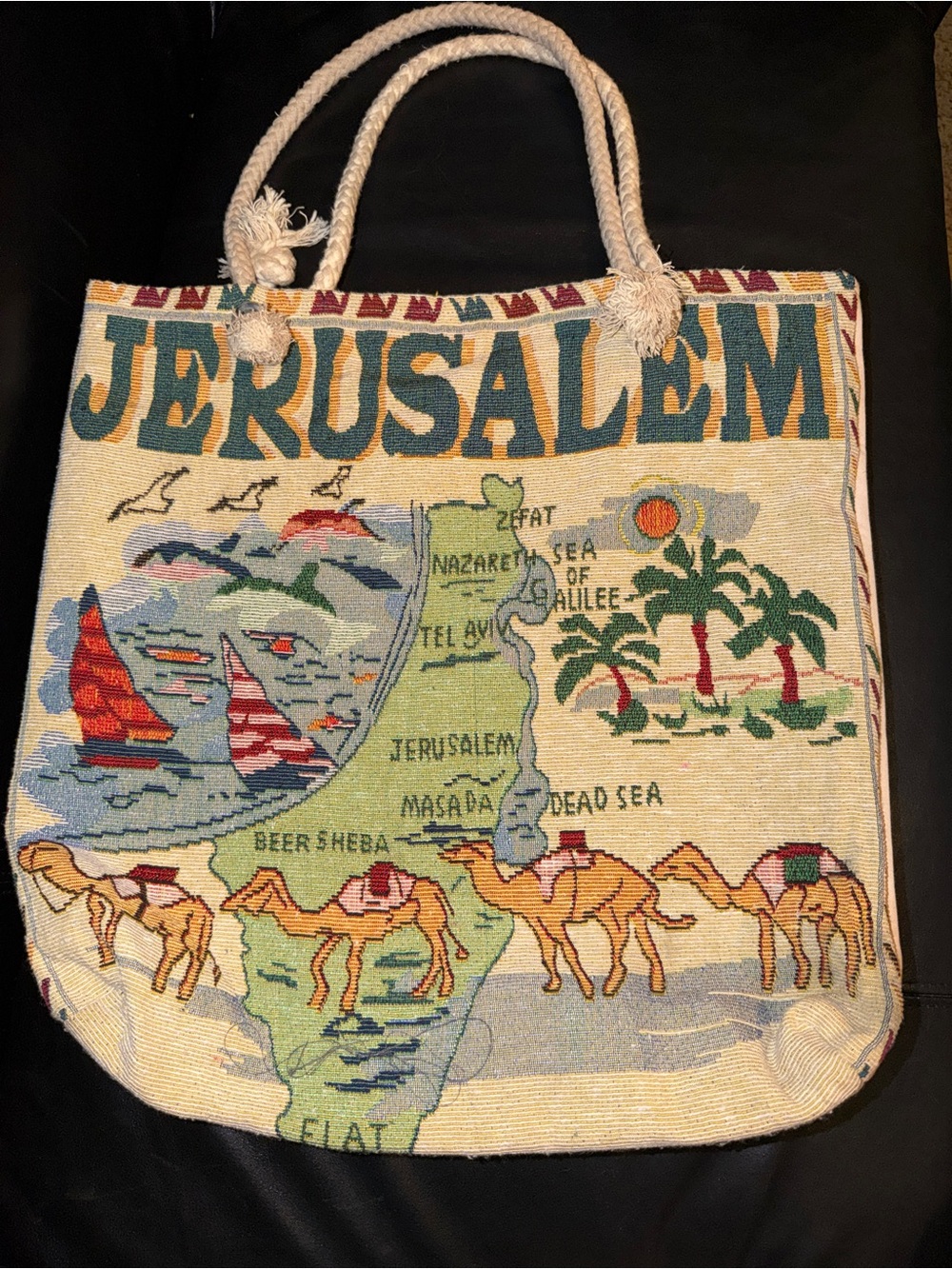 Jerusalem Canvas Tote Bag with Rope Handles - Multicolor